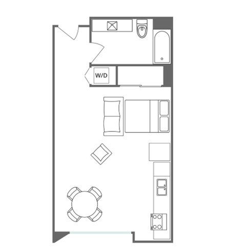 Floor plan for studio, 1 bath, 1 sqft