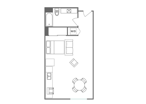 Floor plan for studio, 1 bath, 525 sqft