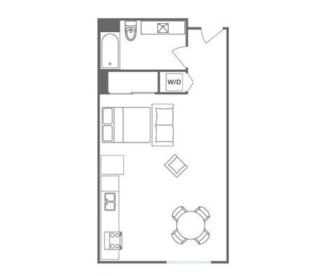 Floor plan for studio, 1 bath, 1 sqft