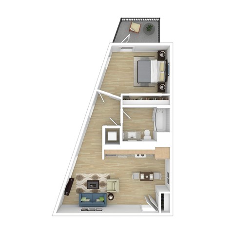Floor plan for 1 bed, 1 bath, 660 sqft