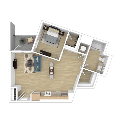 Floor plan for 1 bed, 1 bath, 795 sqft
