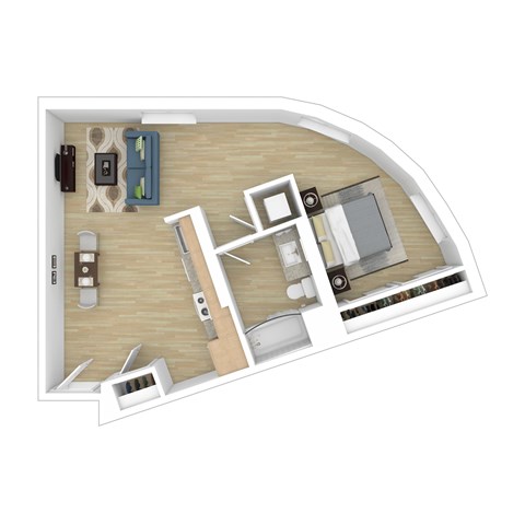 Floor plan for 1 bed, 1 bath, 712 sqft