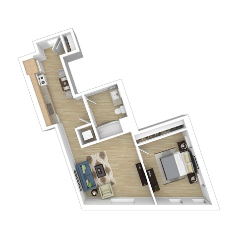 Floor plan for 1 bed, 1 bath