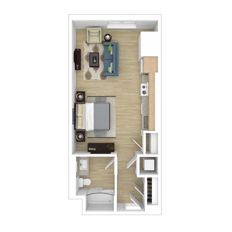 Floor plan for studio, 1 bath, 566 sqft