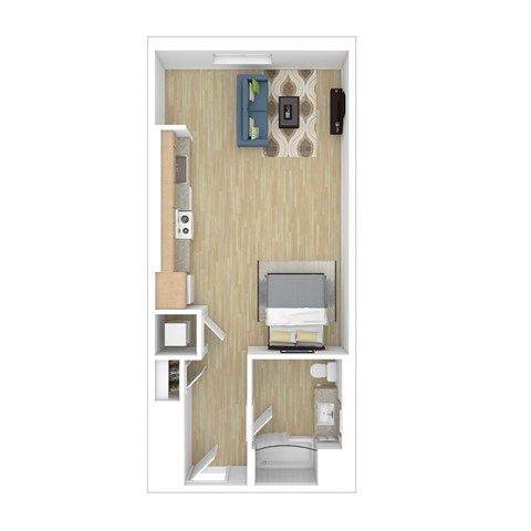 Floor plan for studio, 1 bath, 574 sqft