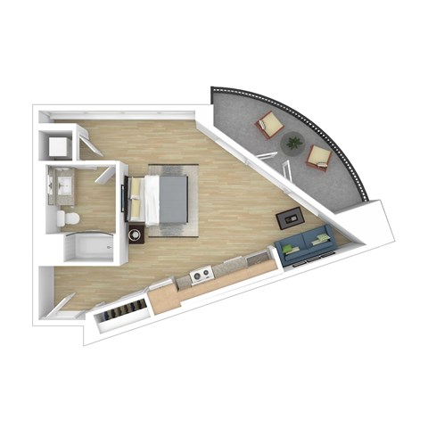 Floor plan for studio, 1 bath