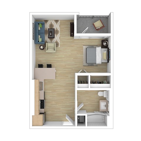 Floor plan for 1 bed, 1 bath, 1 sqft
