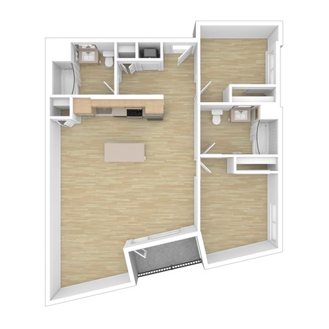 Floor plan for 3 beds, 2 baths, 1065 sqft