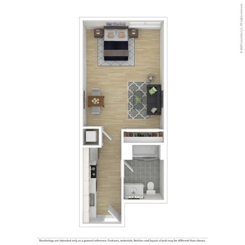 Floor plan for studio, 1 bath