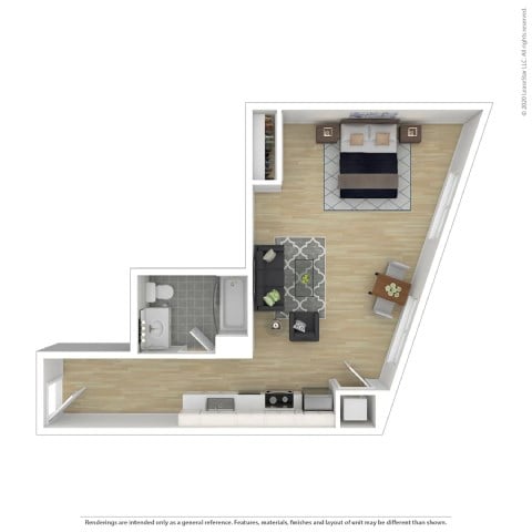 Floor plan for studio, 1 bath, 490 sqft
