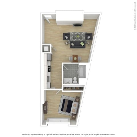 Floor plan for 1 bed, 1 bath, 754 sqft