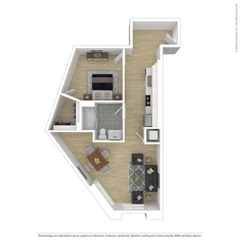 Floor plan for 1 bed, 1 bath