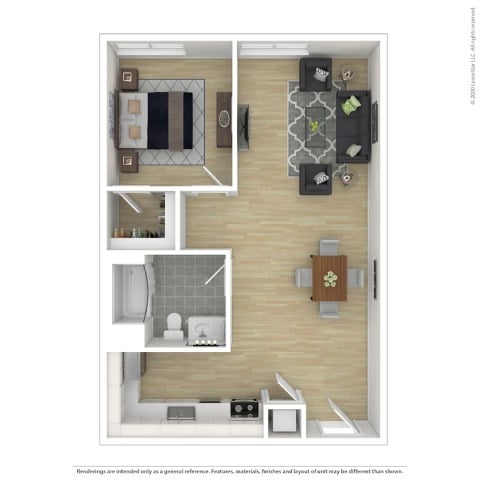Floor plan for 1 bed, 1 bath