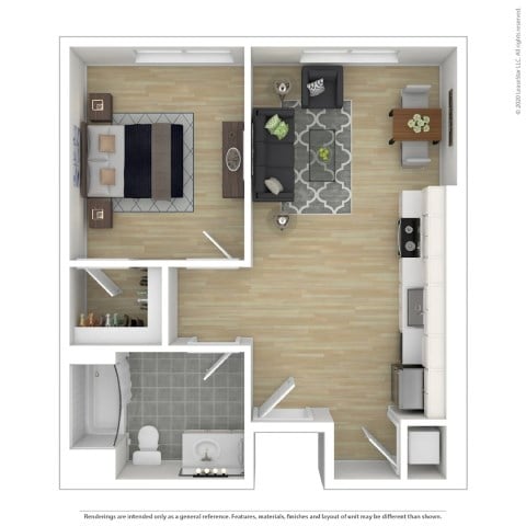 Floor plan for 1 bed, 1 bath