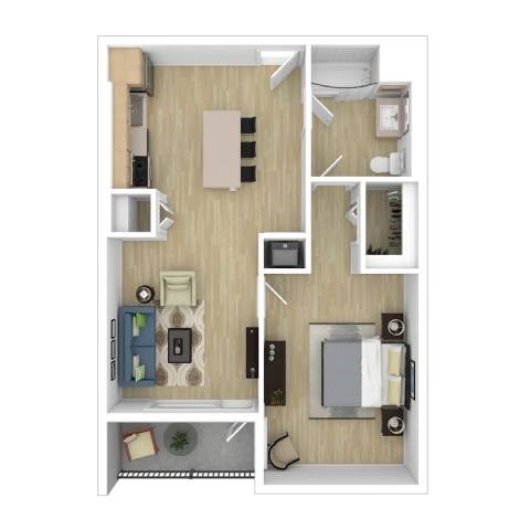 Floor plan for 1 bed, 1 bath