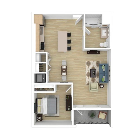 Floor plan for 1 bed, 1 bath, 670 sqft