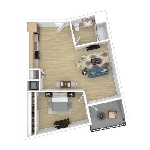 Floor plan for 1 bed, 1 bath