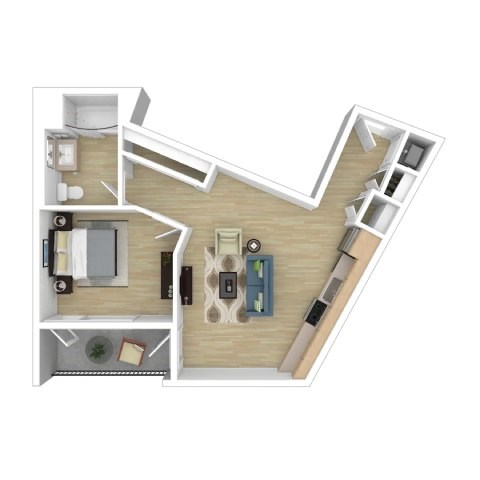 Floor plan for 1 bed, 1 bath