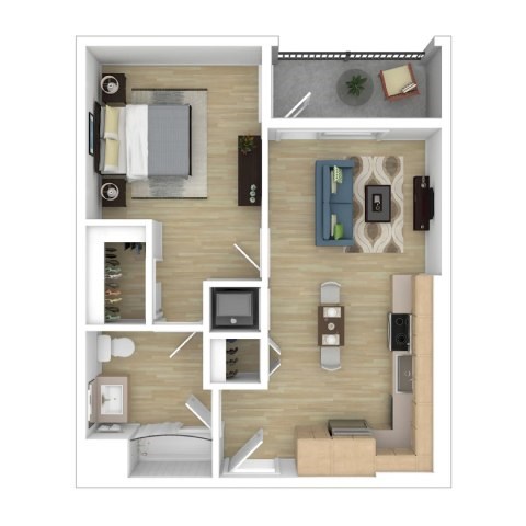 Floor plan for 1 bed, 1 bath, 574 sqft