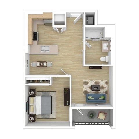 Floor plan for 1 bed, 1 bath