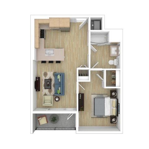 Floor plan for 1 bed, 1 bath