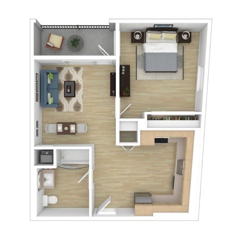 Floor plan for 1 bed, 1 bath