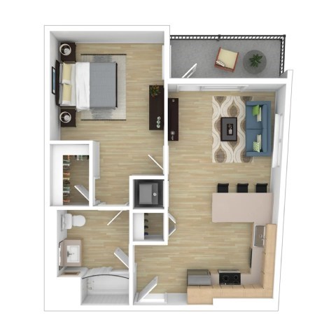 Floor plan for 1 bed, 1 bath