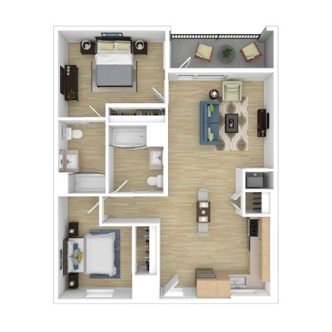 Floor plan for 2 beds, 2 baths