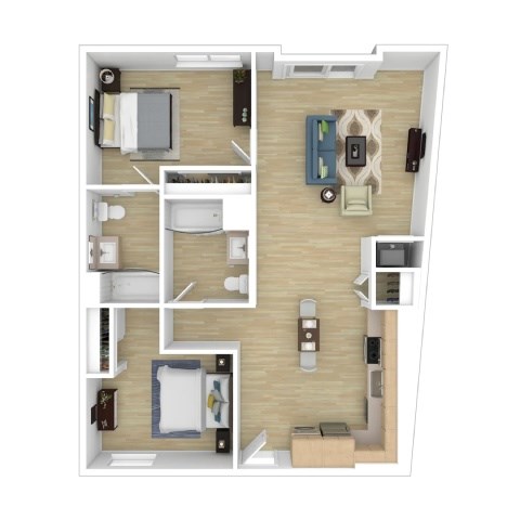 Floor plan for 2 beds, 2 baths