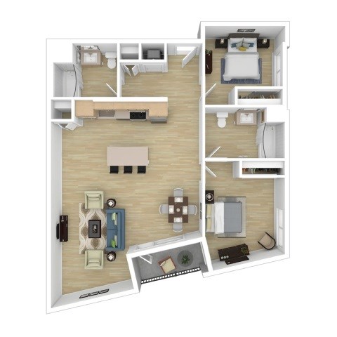 Floor plan for 2 beds, 2 baths