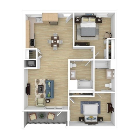 Floor plan for 2 beds, 2 baths