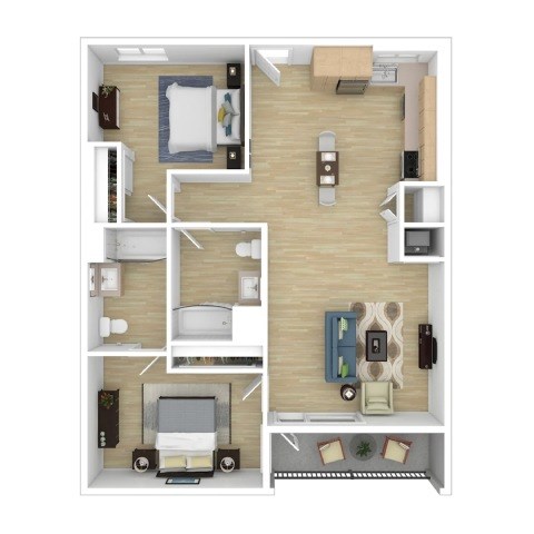 Floor plan for 2 beds, 2 baths