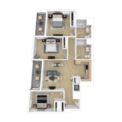 Floor plan for 3 beds, 2 baths, 1098 sqft