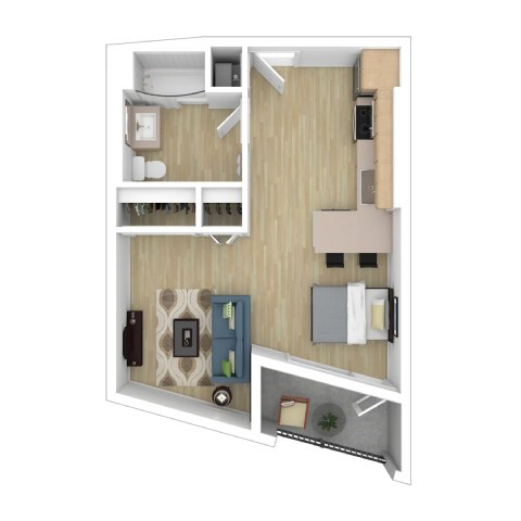 Floor plan for studio, 1 bath, 476 sqft