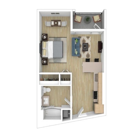 Floor plan for studio, 1 bath, 512 sqft