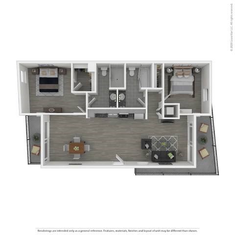 Floor plan for 2 beds, 2 baths, 920 sqft