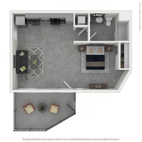Floor plan for studio, 1 bath, 710 sqft
