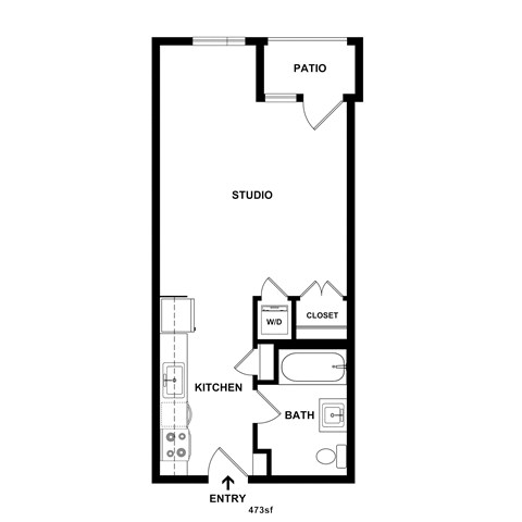 Floor plan for studio, 1 bath, 473 sqft