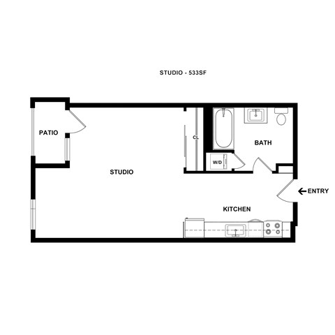 Floor plan for studio, 1 bath, 533 sqft