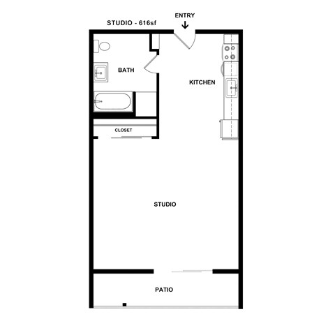 Floor plan for studio, 1 bath
