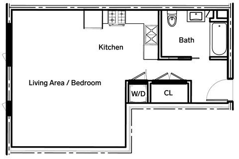 Floor plan for studio, 1 bath