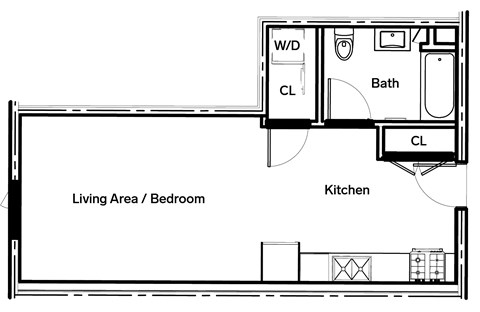Floor plan for studio, 1 bath