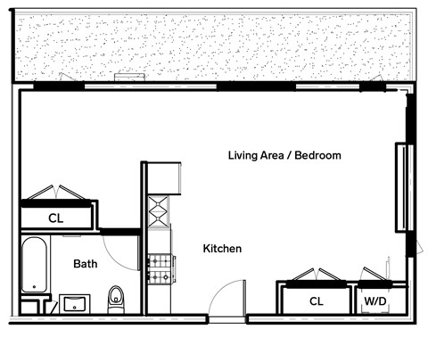 Floor plan for studio, 1 bath