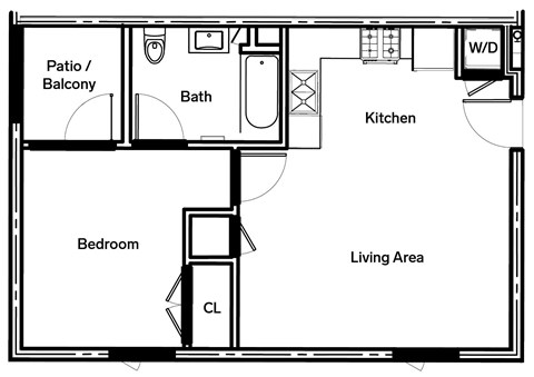 Floor plan for 1 bed, 1 bath, 574 sqft