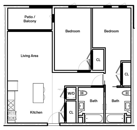 Floor plan for 2 beds, 2 baths, 919 sqft
