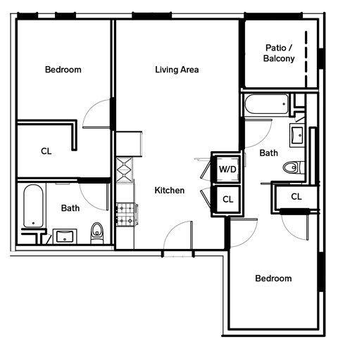 Floor plan for 2 beds, 2 baths