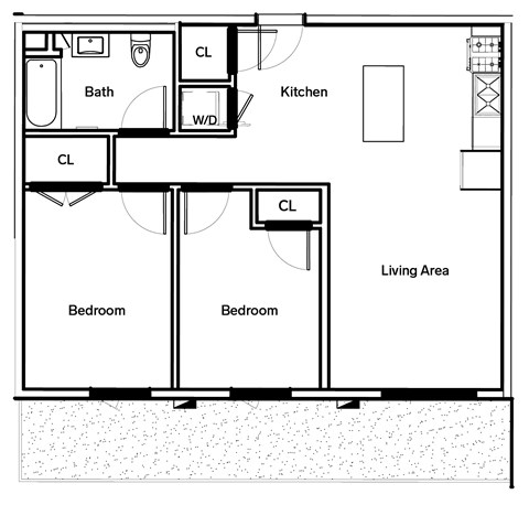 Floor plan for 2 beds, 1 bath