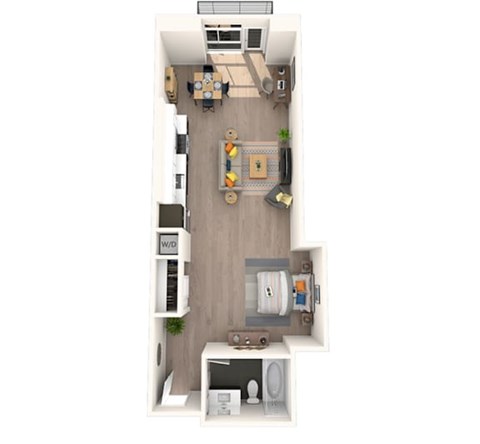 Floor plan for studio, 1 bath, 869 sqft