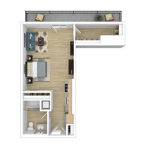 Floor plan for 1 bed, 1 bath, 1 sqft
