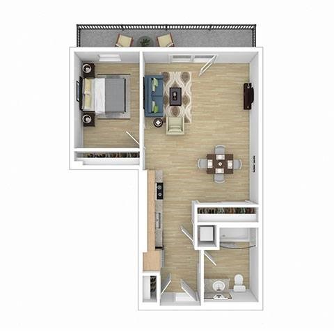 Floor plan for studio, 1 bath, 543 sqft